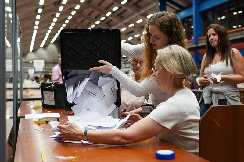 Ballots are counted at Thornes Park Athletics Stadium during the Wakefield by-election. Getty Images
