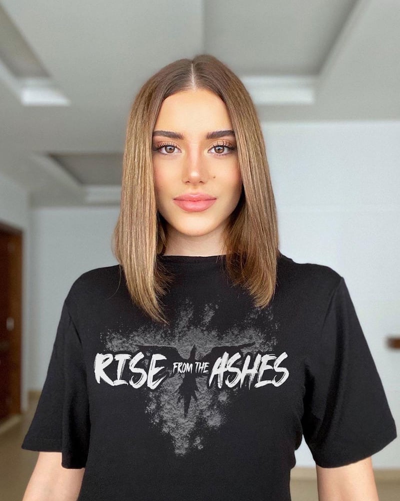 Lebanese-Canadian model Cynthia Samuel wearing Zuhair Murad's Rise from the Ashes T-shirt. Instagram / cynthiasam  