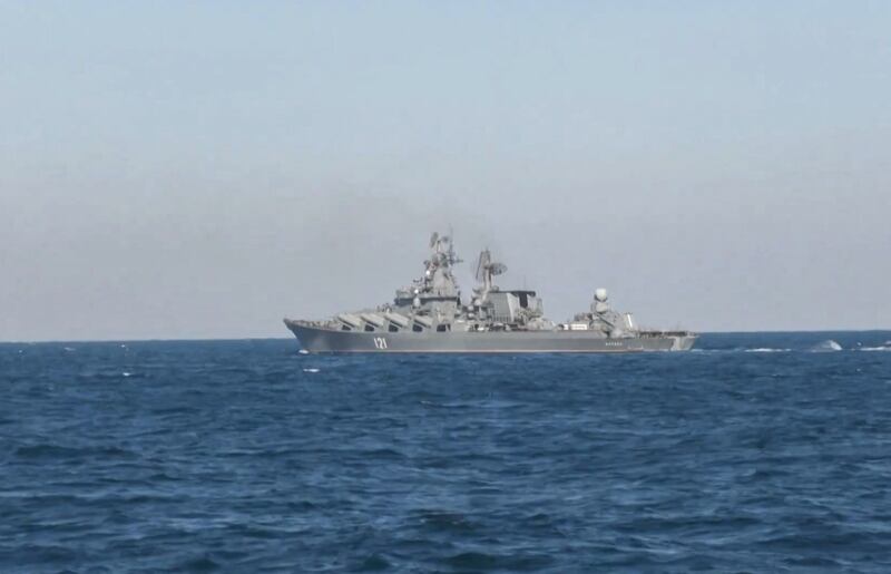 A 'Moskva' Russian cruiser during the Black sea naval exercises outside the Crimean port of Sevastopol. AFP