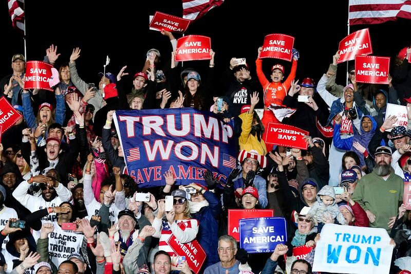 Supporters of Donald Trump cheer as the former president speaks at a Save America Rally in Florence, Arizona, on January 15. AP