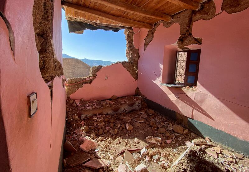 A damaged room, following a powerful earthquake, in the village of Tansghart in the Asni area, Morocco. Reuters