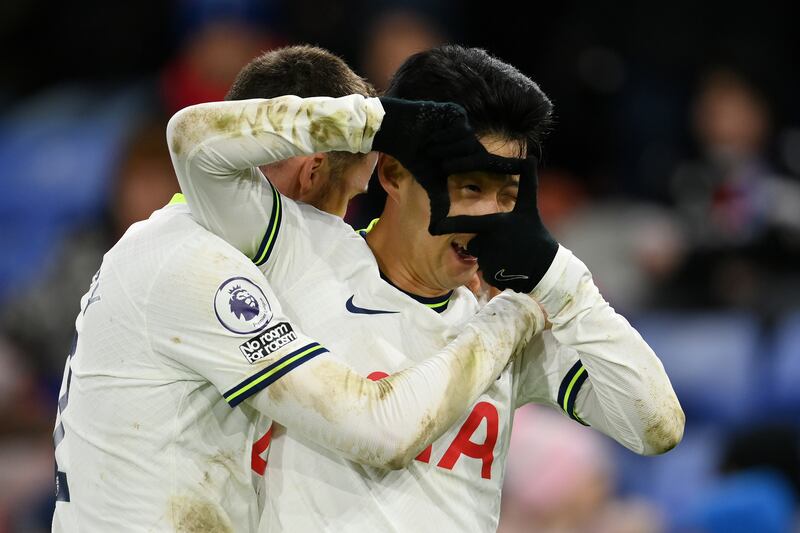 Son Heung-min celebrates after scoring for Spurs. Getty