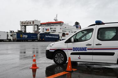 A custom vehicle is parked during a day of test in case of Brexit at the terminal Ferry in Calais, northern France, 24 September 2019; French customs officials carried out their third dress rehearsal for a no-deal Brexit in as many weeks, submitting trucks in Calais to border checks, which exporters fear could act as a brake on cross Channel trade EPA