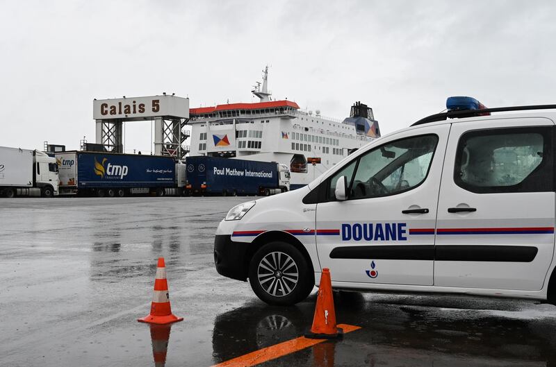 epa07866573 A custom vehicle is parked during a day of test in case of Brexit at the terminal Ferry in Calais, northern France, 24 September 2019. French customs officials carried out their third dress rehearsal for a no-deal Brexit in as many weeks, submitting trucks in Calais to border checks, which exporters fear could act as a brake on cross Channel trade.  EPA/DENIS CHARLET / POOL  MAXPPP OUT