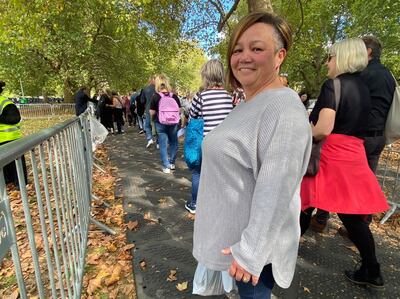 Gayle Farrell-Lymer, 47, from Birmingham, travelled to Dundee to see the queen's cortege pass and joined the queue on Friday afternoon to see her lying in state. Gillian Duncan / The National