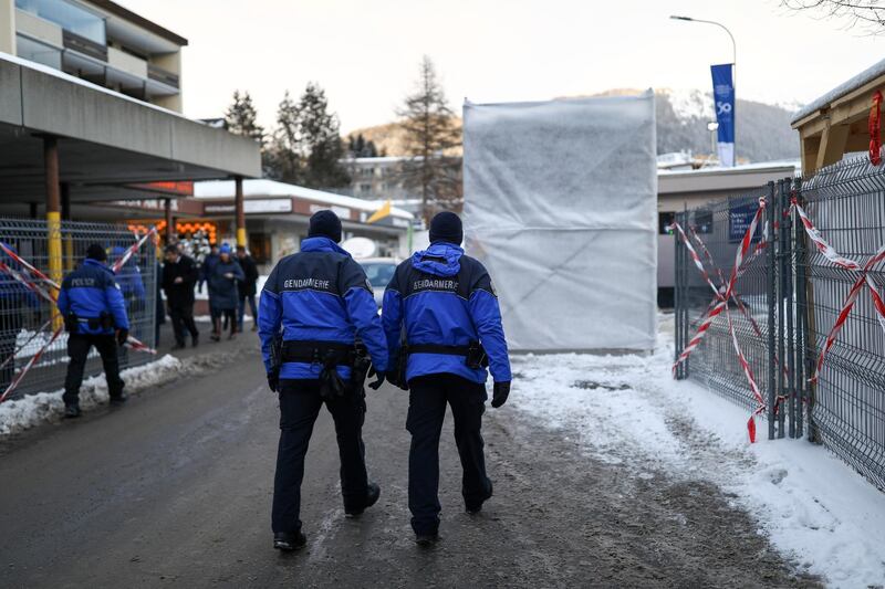 Police officers patrol Davos. Bloomberg