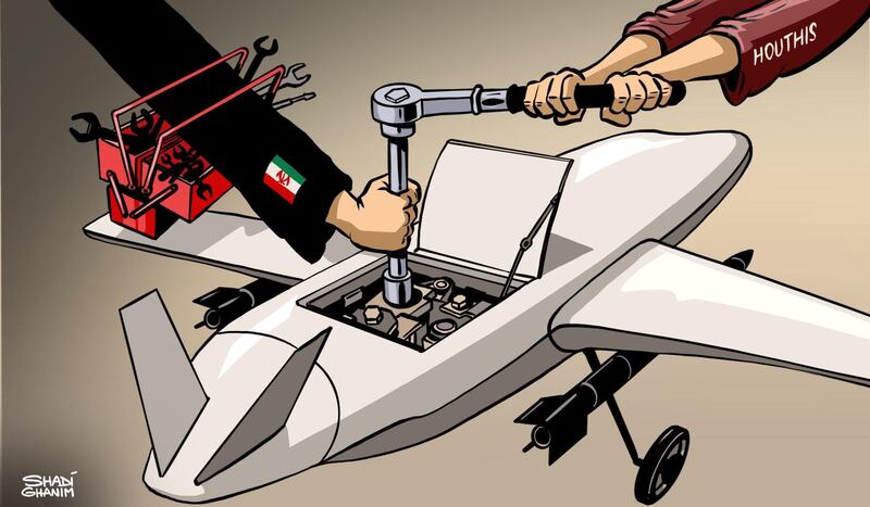 Our cartoonist Shadi Ghanim's take on the Iranian hand in the Houthis' drone strike in Saudi Arabia.