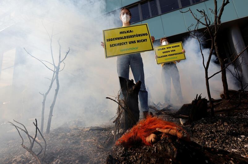 Greenpeace activists stage a protest against deforestation of the Amazon rainforest, in Vienna, Austria, May 5. Reuters