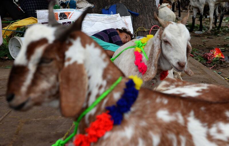 An Indian vendor's child takes a nap in New Delhi.  AFP Photo