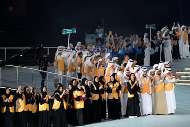 Volunteers participate during the closing ceremony of the Special Olympics World Games Abu Dhabi 2019, at Zayed Sports City. Rashed Al Mansoori / Ministry of Presidential Affairs