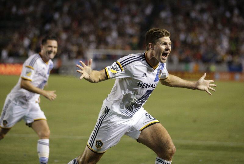 LA Galaxy's Steven Gerrard celebrates his first goal for the team during their MLS win over San Jose Earthquakes on Friday. Jae C Hong / AP / July 17, 2015 