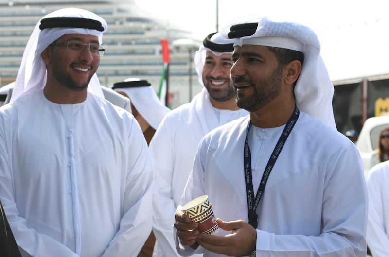 Abu Dhabi, United Arab Emirates - Captain Mohamed Juma Al Shamisi, Abu Dhabi Ports Group CEO interacts with a vendor, at the grand opening of MARSA MINA at Zayed Port. Khushnum Bhandari for The National
