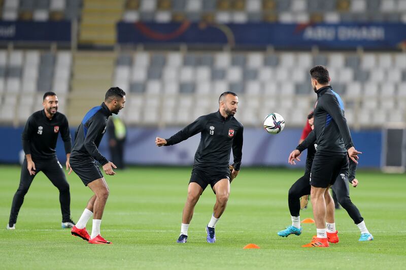 Al Ahly train ahead of the game against Monterrey in the Fifa Club World Cup UAE 2021 at Al Nahyan Stadium in Abu Dhabi. 