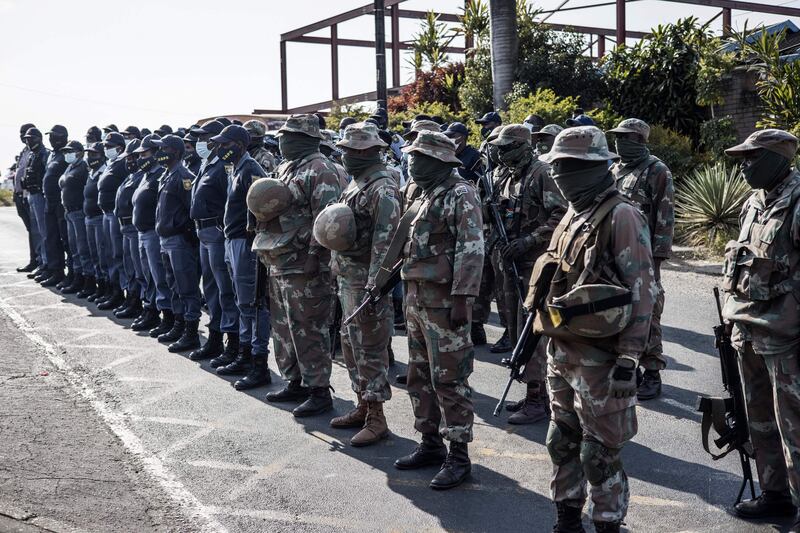 Police and soldiers prepare to restore order in Durban after rioting and looting hit KwaZulu-Natal province in South Africa earlier this month. AFP