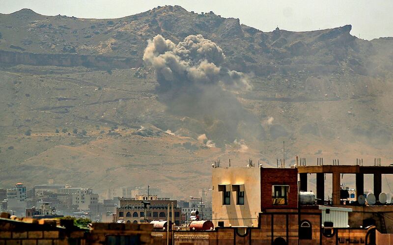 Smoke billows following a reported airstrike near the Yemeni capital Sanaa on July 1, 2020. AFP