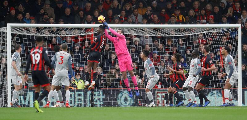 Goalkeeper: Alisson (Liverpool) – Another clean sheet for the impressive Brazilian, who shut out Bournemouth as Liverpool won to go top of the league. Reuters