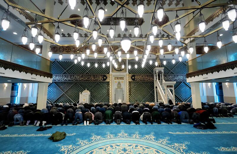 Muslims pray at the Turkish Ulu Mosque in Utrecht, The Netherlands.  EPA