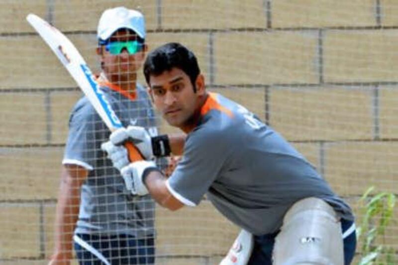 Indian cricket team captain Mahendra Singh Dhoni plays a shot.