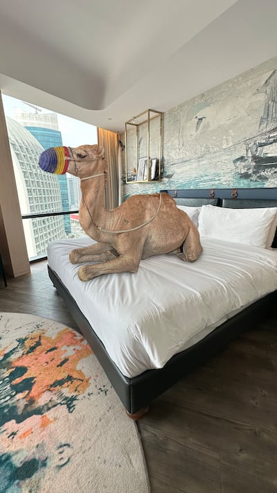A guest checked in at the Hotel Indigo Dubai Downtown with his beloved pet camel on April Fool's Day. Photo: Hotel Indigo Dubai Downtown