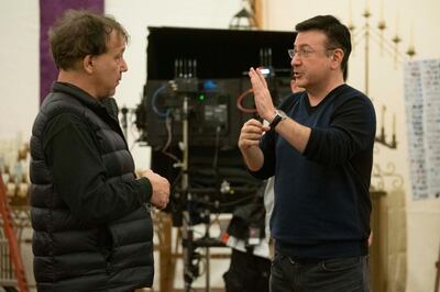 (L to R) Producer Sam Raimi and Director Evan Spiliotopoulos on the set of Screen Gems THE UNHOLY. Courtesy Sony Pictures