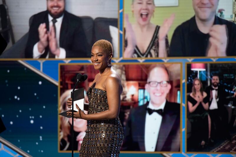 Tiffany Haddish presents during the 78th annual Golden Globe Awards ceremony.  EPA / HFPA