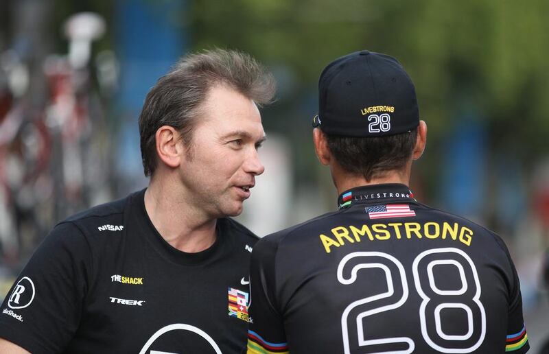 Having Lance Armstrong's back has cost former USPS/Discovery Channel cycling sports director Johan Bruyneel, left, a 10-year ban from the sport the American Arbitration Association said in a statement. Bryn Lennon / Getty Images