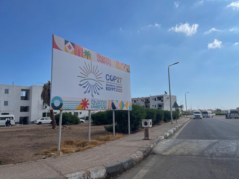 A billboard in Sharm El Sheikh ahead of the climate summit. All photos: Mahmoud Nasr / The National