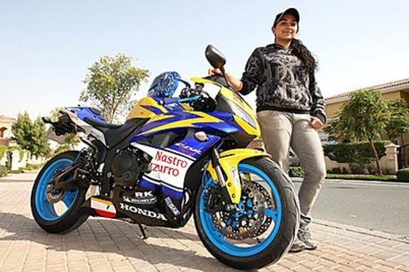 Sabah Mukri poses with her pride and joy, a 2009 Honda CBR600RR. Sabah passed her motorcycle test 18 months ago and is now a committed biker.