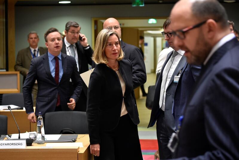 CORRECTION / High Representative of the Union for Foreign Affairs and Security Policy Federica Mogherini arrives to take part in  a Foreign Affairs minister meeting at the EU headquarters in Brussels on May 28, 2018.  / AFP / JOHN THYS
