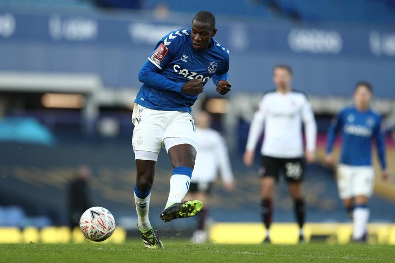 Abdoulaye Doucoure scores Everton's second goal during their FA Cup third-round victory over Rotherham United on Saturday, January 9. Getty