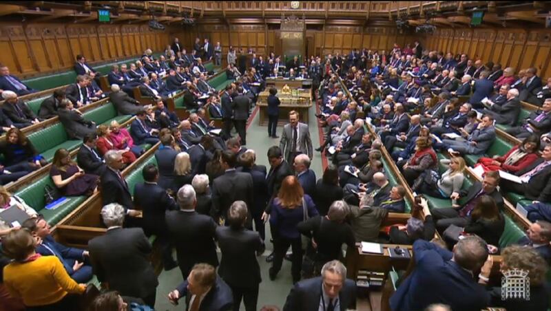 epa07370156 A handout video-grabbed still image from a video made available by the UK Parliamentary Recording Unit shows MPs in the House of Commons following a vote on Prime Minister May's Brexit strategy in London, Britain, 14 February 2019.  EPA/PARLIAMENTARY RECORDING UNIT HANDOUT MANDATORY CREDIT: PARLIAMENTARY RECORDING UNIT HANDOUT EDITORIAL USE ONLY/NO SALES
