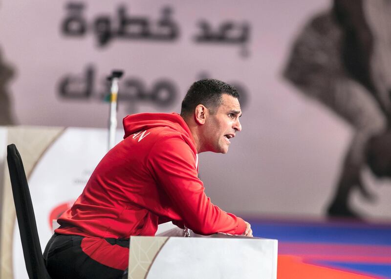 ABU DHABI, UNITED ARAB EMIRATES. 20 NOVEMBER 2019. 
Yara Kakish’s coach at the ADULTS JIU-JITSU FEMALE -70 KG category, at the Jiu Jitsu World Championship, held in Mubadala Arena.
(Photo: Reem Mohammed/The National)

Reporter:
Section: