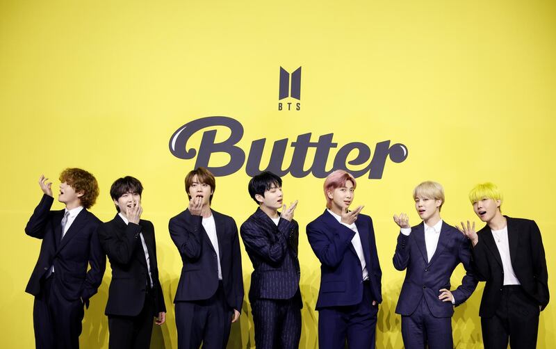 Members of K-pop boy band BTS promote their new single 'Butter' in Seoul, South Korea, May 21, 2021. Reuters