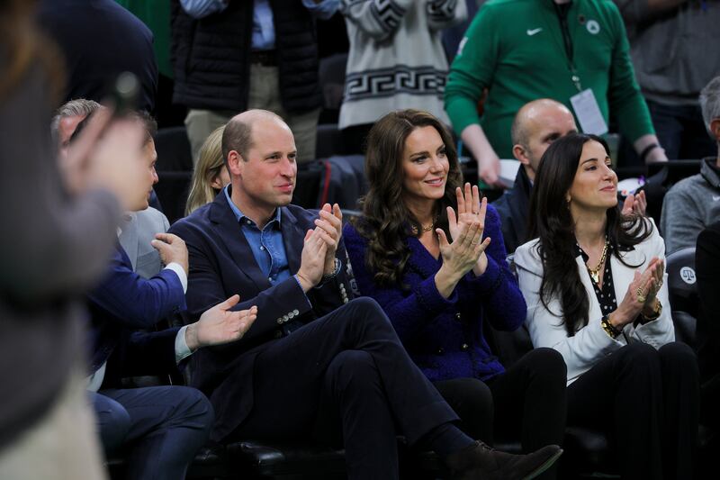Prince William, Kate and Emilia Fazzalari, wife of Boston Celtics majority owner Wyc Grousbeck at the Boston Celtics game. AP
