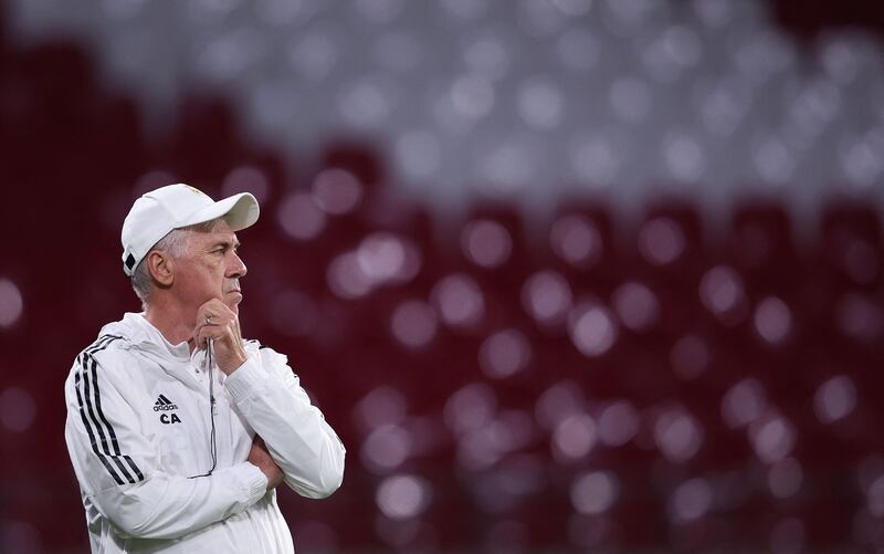 Real Madrid manager Carlo Ancelotti oversees a training session. AFP