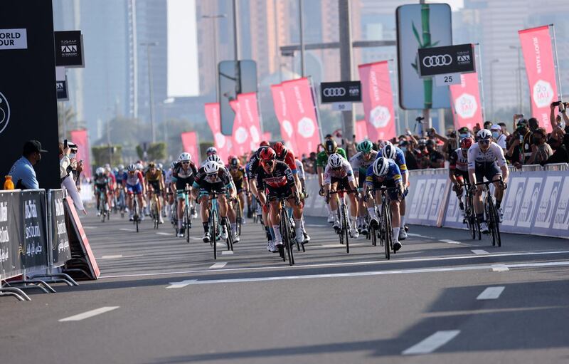 Australian Caleb Ewan, of Lotto Soudal, crosses the finish line of the seventh stage. AFP