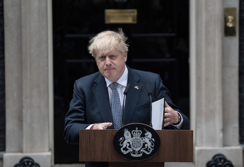 Mr Johnson he announces his resignation as prime minister outside 10 Downing Street in July 2022. Getty Images