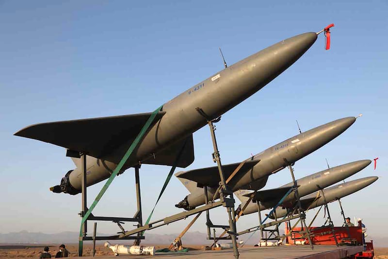 Drones are prepared for launch during a drill in Iran in August. AP