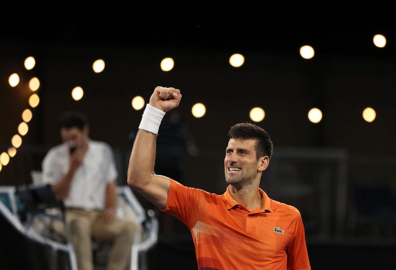 Novak Djokovic celebrates after beating Sebastian Korda in the Adelaide International final. Reuters