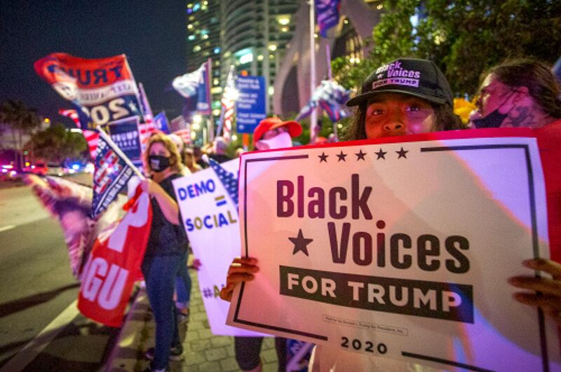 Supporters of US President Donald Trump demonstrate in front of the Perez Art Museum, where his Democratic rival Joe Biden is delivering a speech, in Miami, Florida. EPA