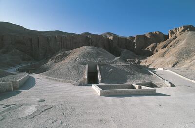 The entrance to the tomb of Tutankhamun in the Valley of the Kings. 'We know virtually nothing about any of the pharaohs,' Romer tells The National. Getty Images