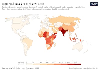 Our World In Data reported cases of measles in 2022. Credit: Our World In Data