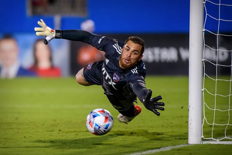 FC Dallas goalkeeper Phelipe Megiolaro makes a save during the MLS game against Minnesota United on Saturday, October 2. USA TODAY Sports