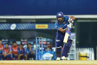 Rohit Sharma, captain of Mumbai Indians, plays a shot against the Punjab Kings in Chennai. Sportzpics for IPL