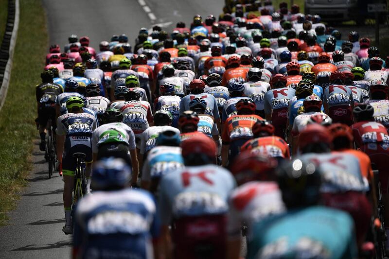 The peleton rides during the 11th stage between Albi and Toulouse, on July 17, 2019. AFP
