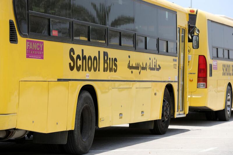 Dubai, United Arab Emirates - Reporter: N/A. News. Stock. General View of school bus' in Dubai. Monday, June 15th, 2020. Dubai. Chris Whiteoak / The National