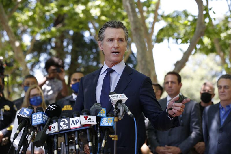California Governor Gavin Newsom speaks about the mass shooting in San Jose. AFP