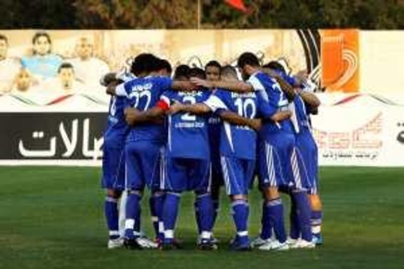 AJMAN. 30th November 2009. The Al Nasr football team gather together at Ajman stadium yesterday(mon) before the start of their first match since the death of their player Salem Saad.  Stephen Lock   /  The National  *** Local Caption ***  SL-nasr-001.jpg *** Local Caption ***  SL-nasr-001.jpg