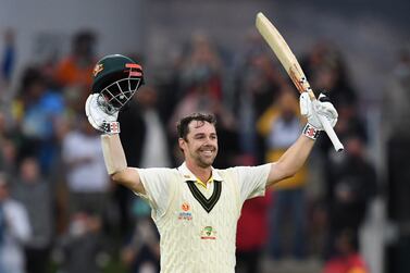 Travis Head of Australia celebrates after scoring a century during Day 1 of the Fifth Ashes Test between Australia and England at Blundstone Arena in Hobart, Tasmania, Australia, 14 January 2022.   EPA / DARREN ENGLAND EDITORIAL USE ONLY, IMAGES TO BE USED FOR NEWS REPORTING PURPOSES ONLY, NO COMMERCIAL USE WHATSOEVER, NO USE IN BOOKS WITHOUT PRIOR WRITTEN CONSENT FROM AAP AUSTRALIA AND NEW ZEALAND OUT
