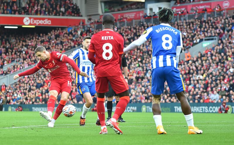 Jordan Henderson - 5: The captain started superbly with a fine opening goal but failed to set the tempo in midfield. He was left stranded as Brighton zipped the ball around him. EPA
